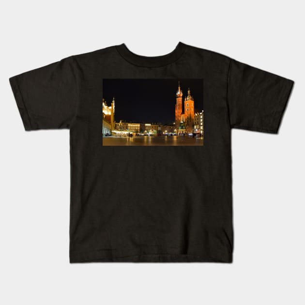 Rynek Glowny at Night Kids T-Shirt by jojobob